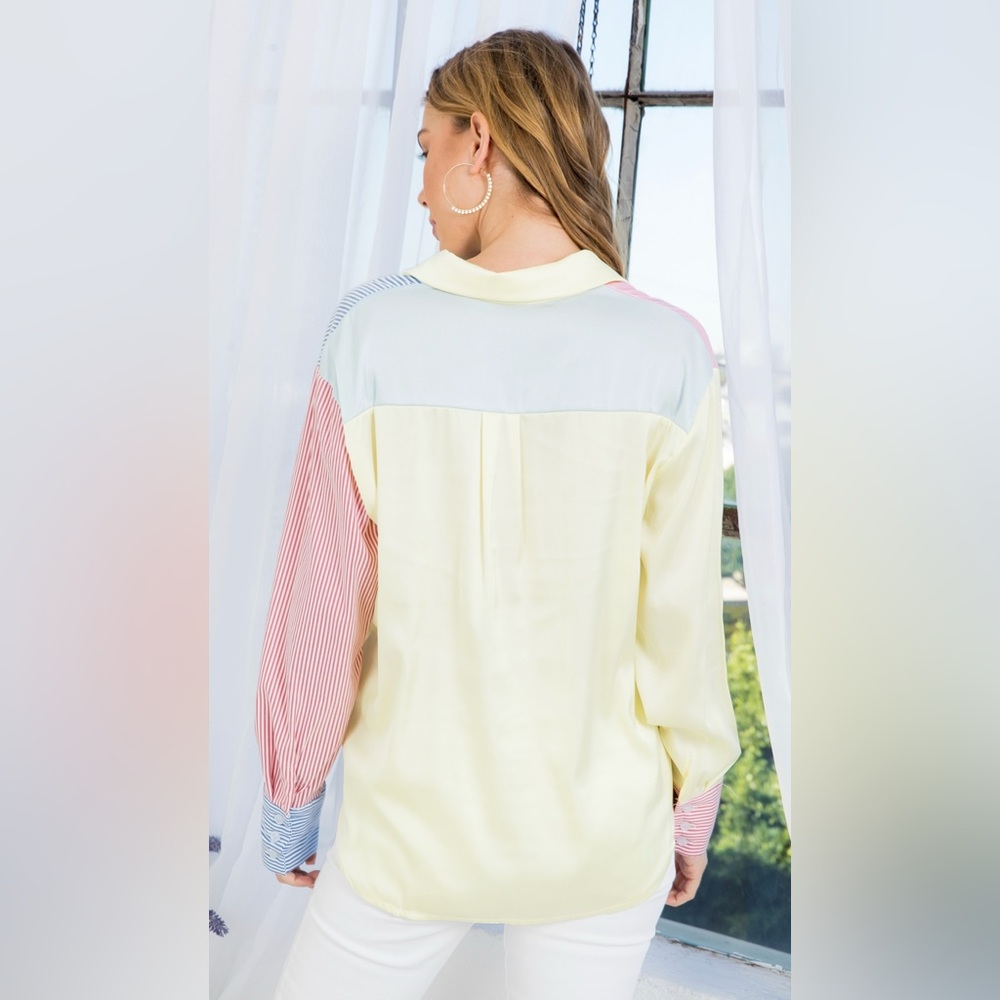 Colorblock Button-Up Blouse - Picture 7 of 10